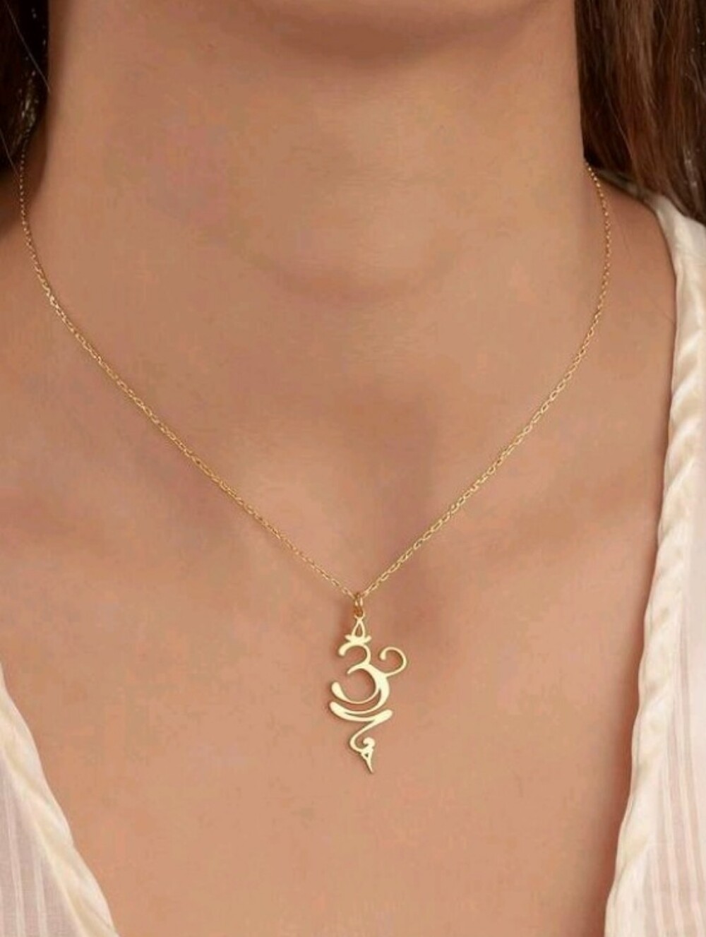 NEW! 14K Gold Plated Breathe Sanskrit Yoga Symbol Pendant Chain Necklace